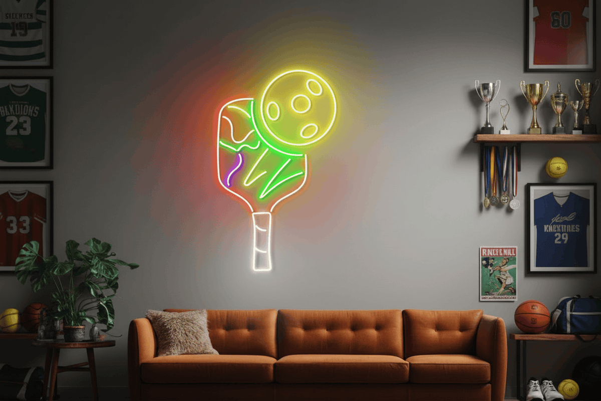 Pickleball Paddle & Ball Neon LED Wall Sign – Vibrant Sports Room Decor Light | Neon Signs India — Image 1