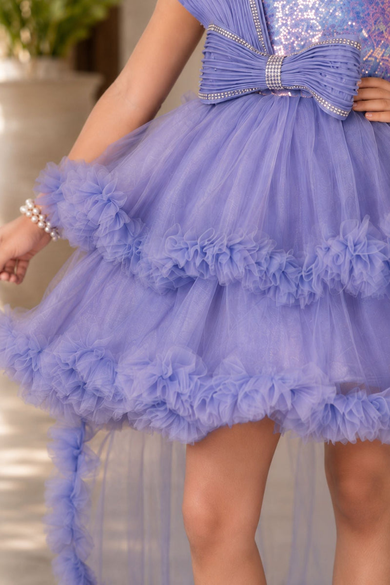 Lavender Party Wear Frock with Sequin Bodice & Ruffled Hemline For Girls