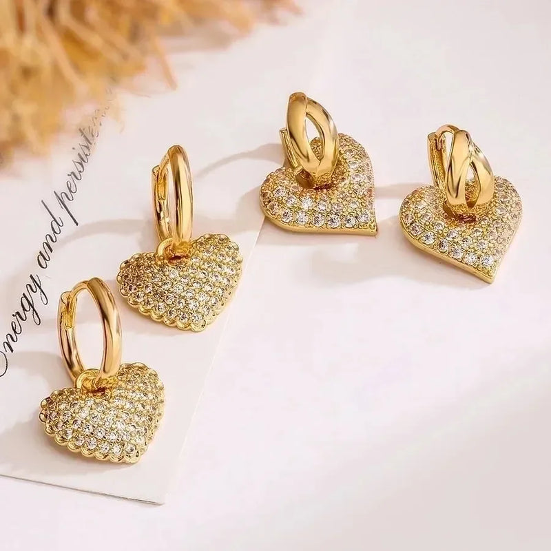 Commute Heart Shape Inlay Diamond Drop Earrings