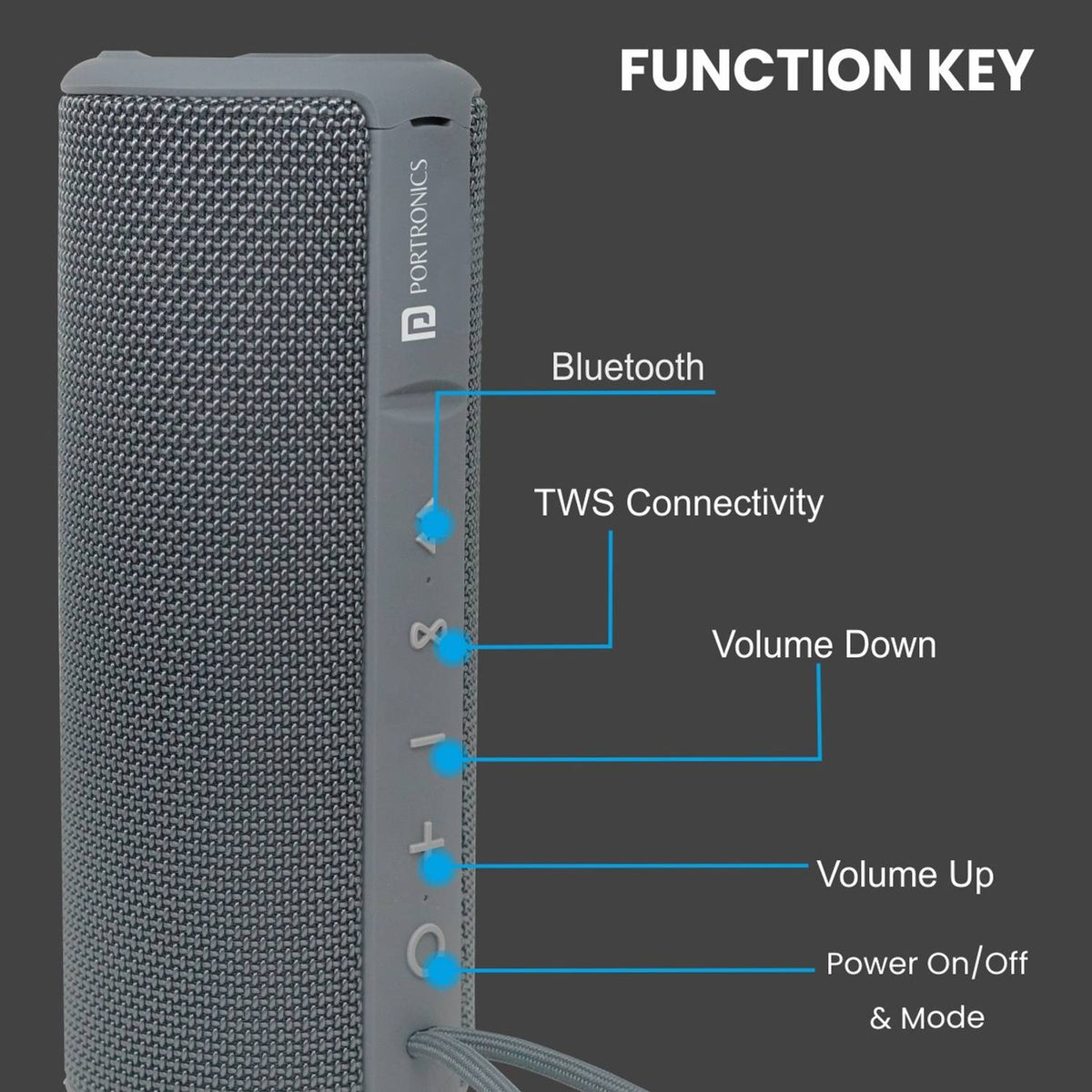 Portronics Breeze Plus 20W Portable Stereo Speaker with TWS, Aux in, Water Resistant 20 W Bluetooth Speaker (Grey, Stereo Channel)