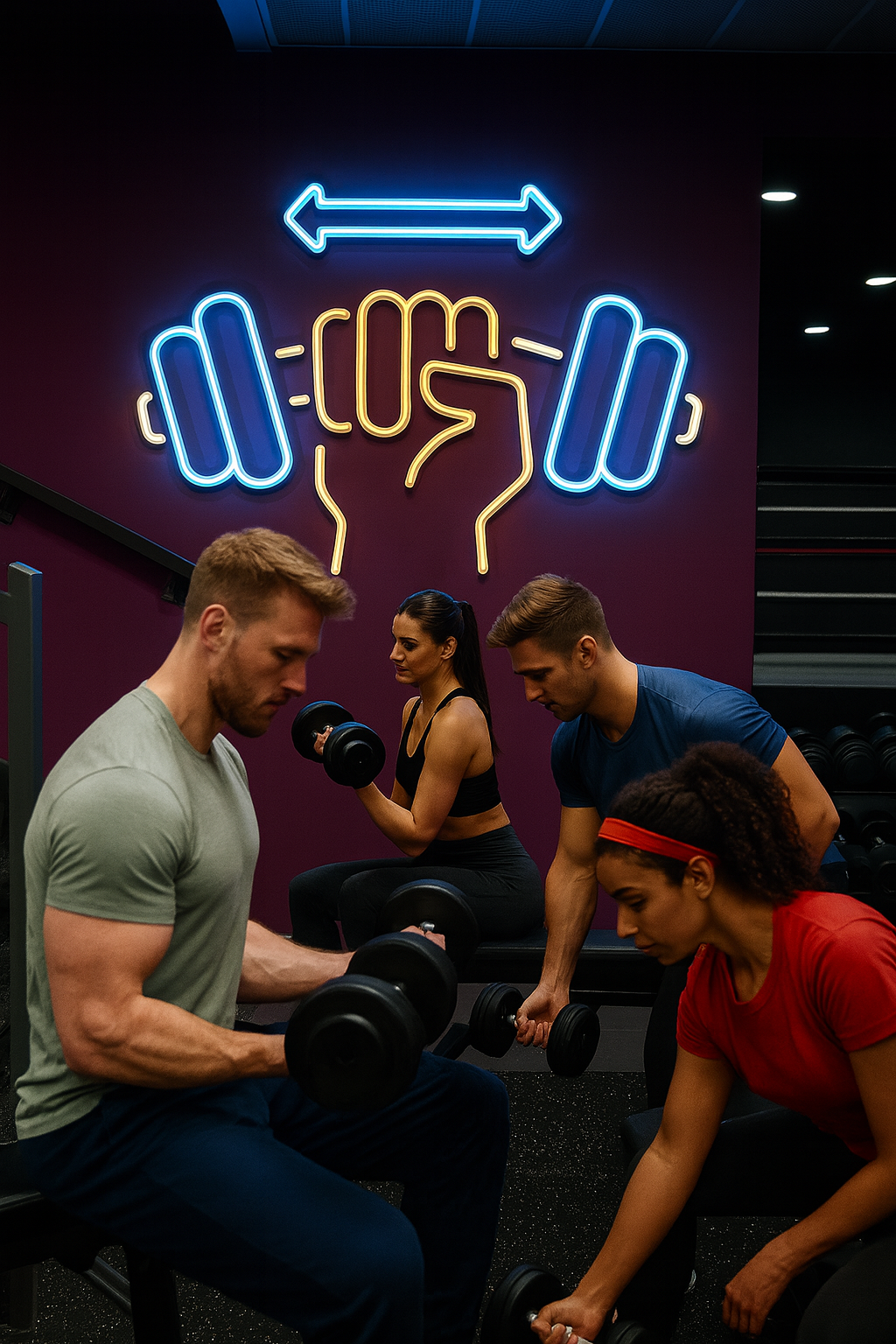 Power Grip Dumbbell Neon Sign – LED Gym Wall Light for Fitness Motivation” Neonsignsindia
