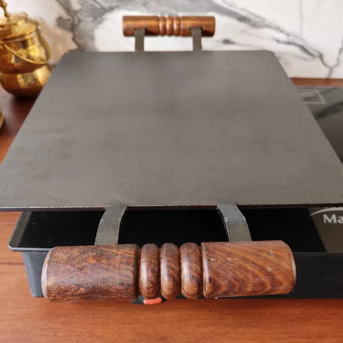 Pure Iron Tawa Square with Wooden Handle | Pre-Seasoned | Induction Friendly-5