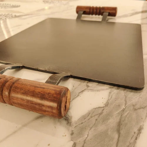 Pure Iron Tawa Square with Wooden Handle | Pre-Seasoned | Induction Friendly-4