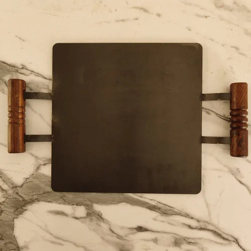 Pure Iron Tawa Square with Wooden Handle | Pre-Seasoned | Induction Friendly