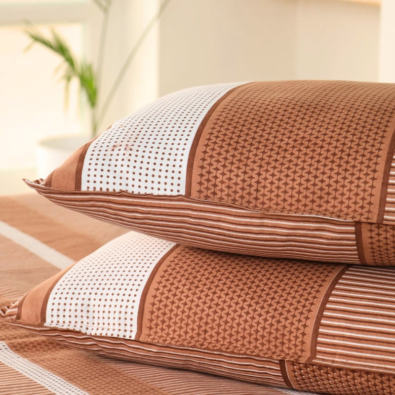 Cotton Bed sheet with Pillow Cover in Rust and Off White