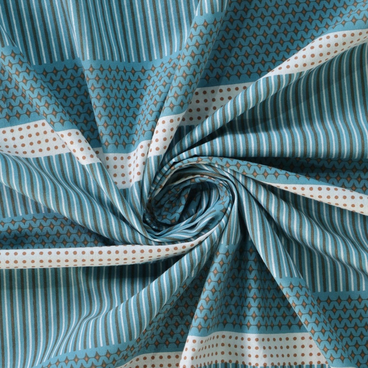 Hand Printed Cotton Bed sheet with Pillow Covers in Teal and Off White