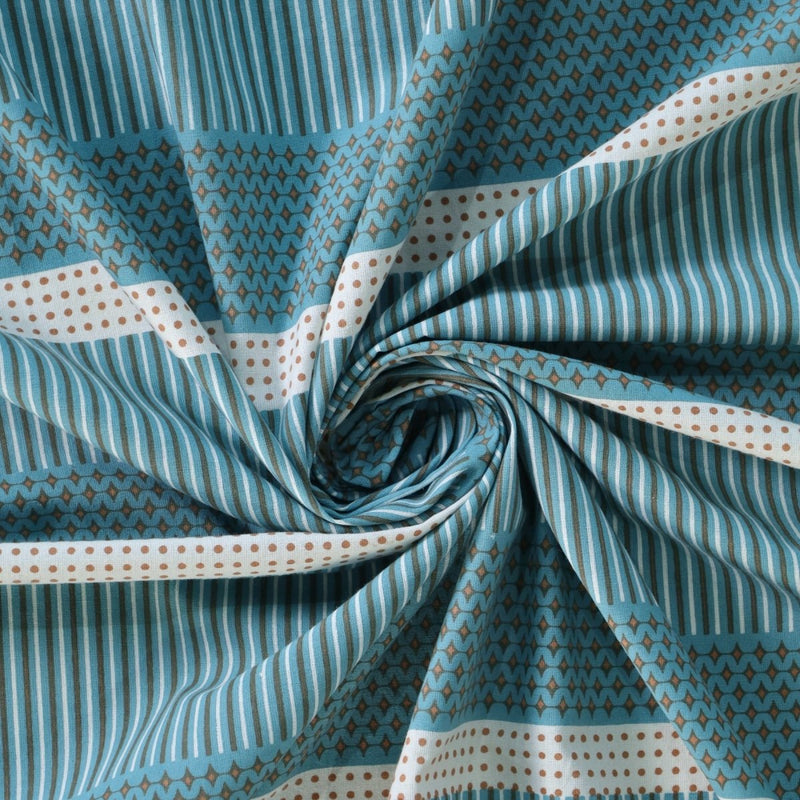 Hand Printed Cotton Bed sheet with Pillow Covers in Teal and Off White