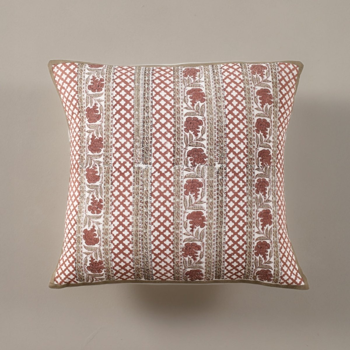 Pure Cotton Cushion Covers Hand Block Printed in Ivory and Rust Floral Pattern | 18 x 18 inches |  Single or Combo Pack Available
