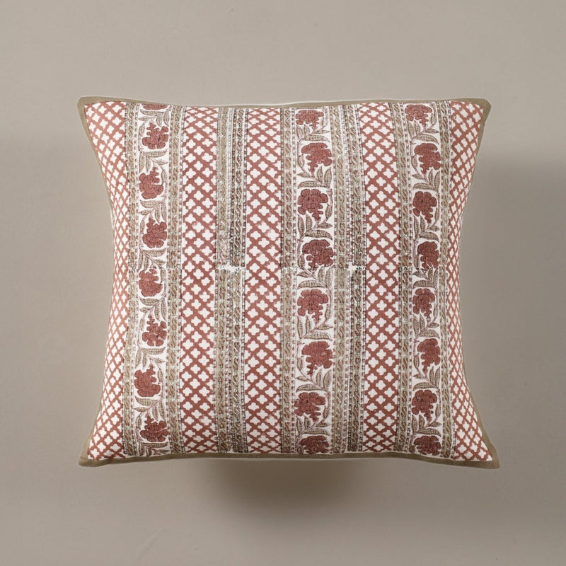 Pure Cotton Cushion Covers Hand Block Printed in Ivory and Rust Floral Pattern | 18 x 18 inches |  Single or Combo Pack Available