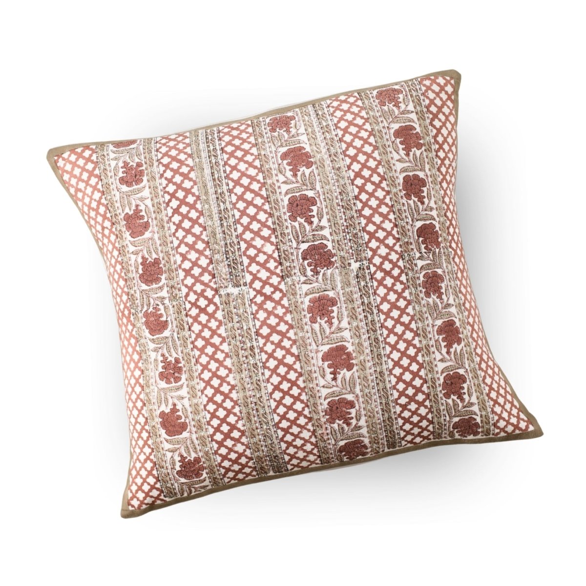 Pure Cotton Cushion Covers Hand Block Printed in Ivory and Rust Floral Pattern | 18 x 18 inches |  Single or Combo Pack Available
