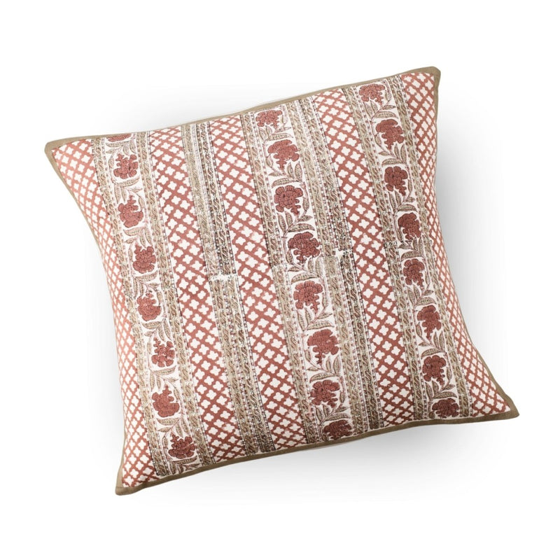 Pure Cotton Cushion Covers Hand Block Printed in Ivory and Rust Floral Pattern | 18 x 18 inches |  Single or Combo Pack Available