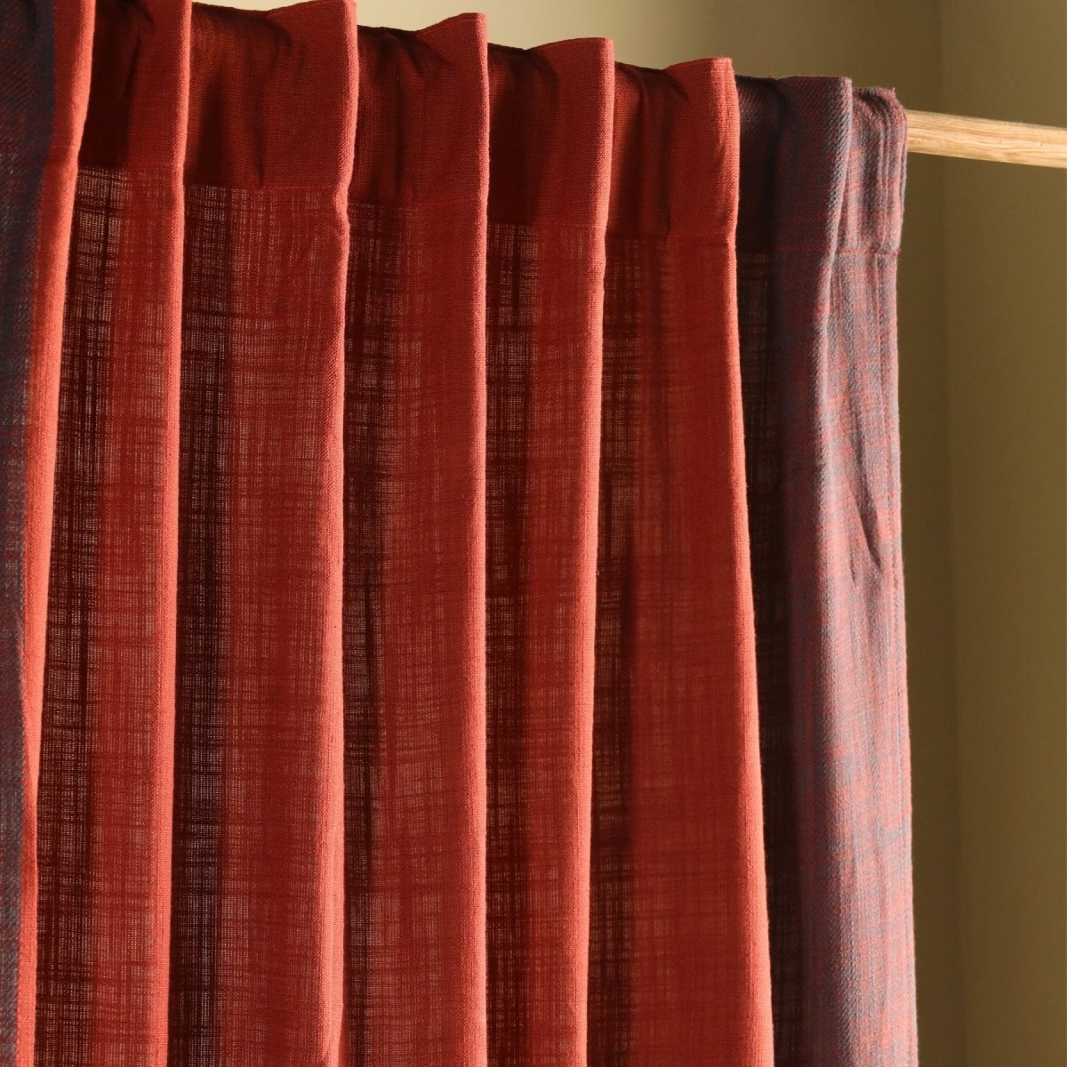 Cotton Door Curtain in 7ft of Brick Red Solid Colour | Semi Blackout 50% Light Blocking