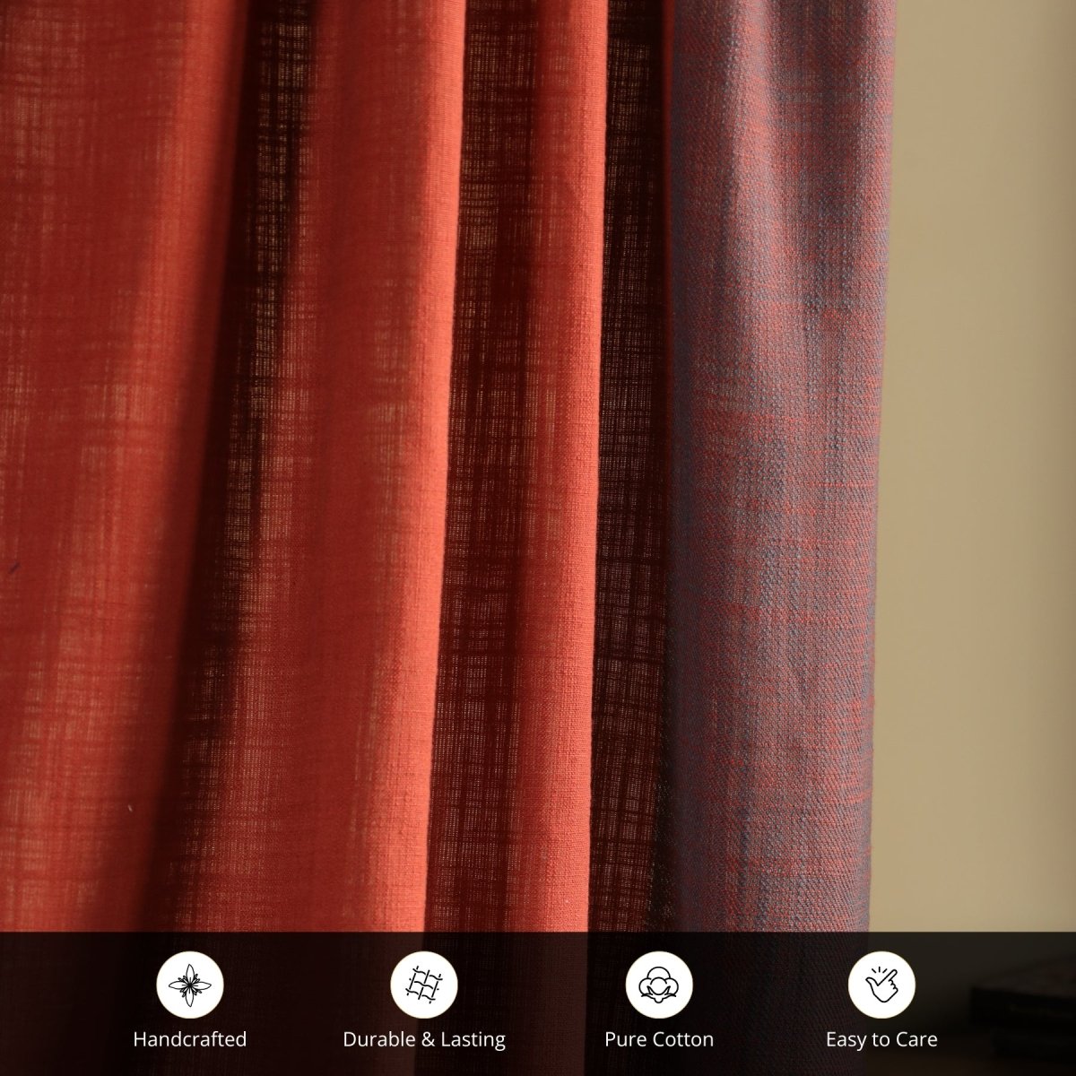 Cotton Door Curtain in 7ft of Brick Red Solid Colour | Semi Blackout 50% Light Blocking