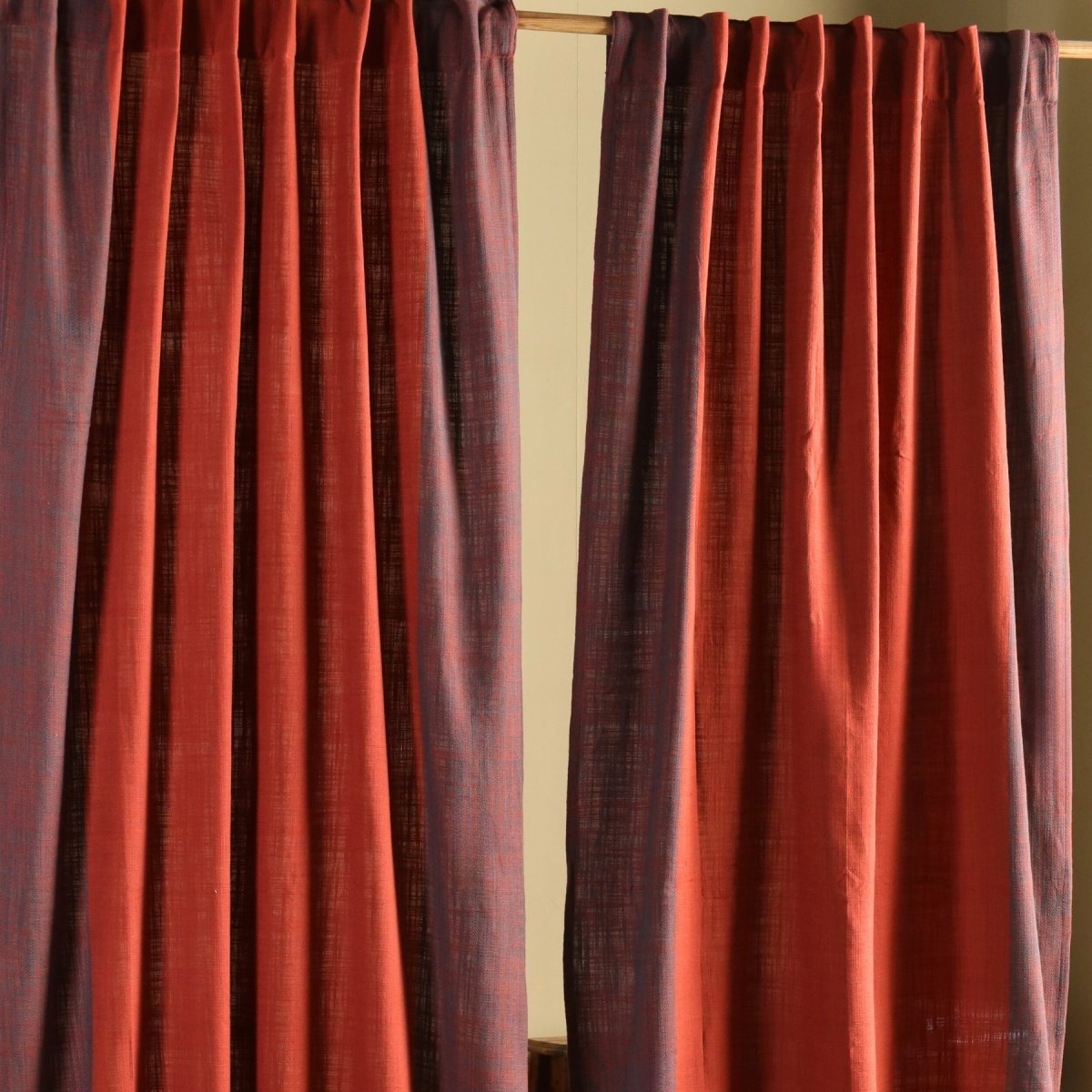 Cotton Door Curtain in 7ft of Brick Red Solid Colour | Semi Blackout 50% Light Blocking