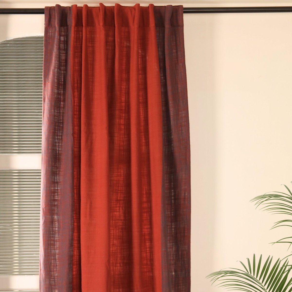 Cotton Door Curtain in 7ft of Brick Red Solid Colour | Semi Blackout 50% Light Blocking
