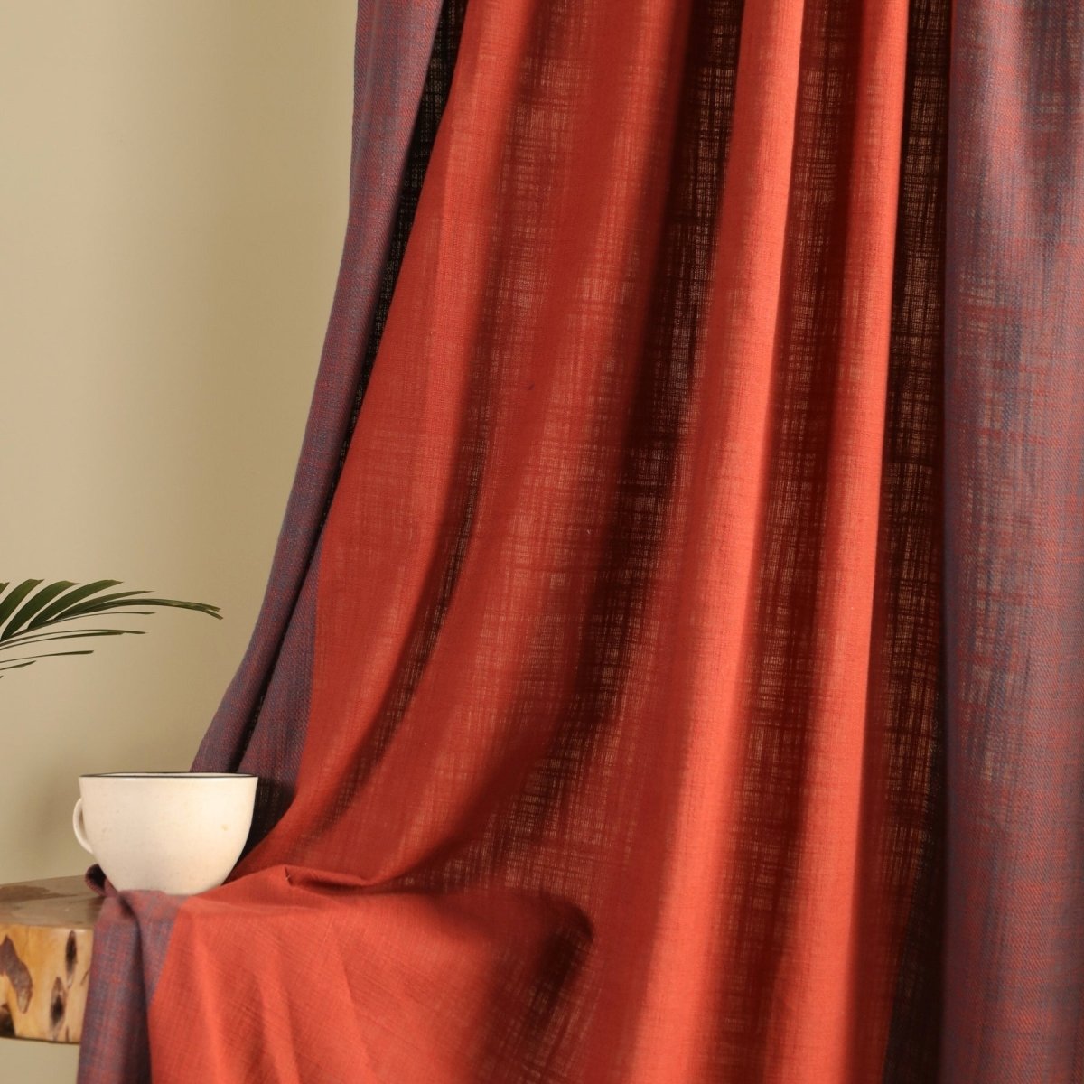 Cotton Door Curtain in 7ft of Brick Red Solid Colour | Semi Blackout 50% Light Blocking