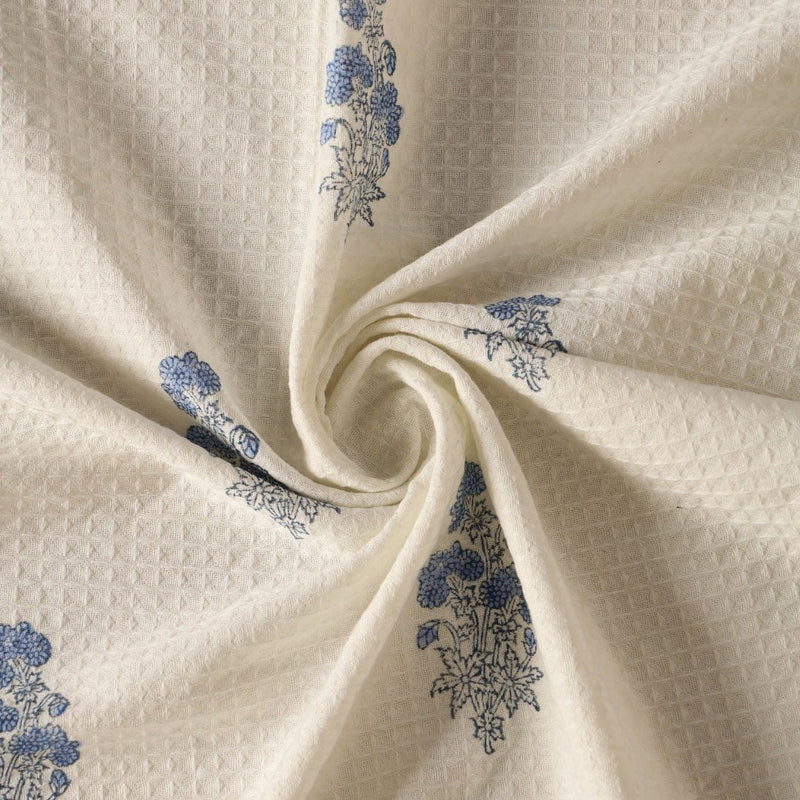 Pure Cotton Hand and Bath Towel Set | Hand Block Printed In Blue Floral Pattern | Handmade In India - Bath Towel: 30 x 60 inches & Hand Towel: 16 x 24 inches | 1 Bath Towel | Off White & Blue