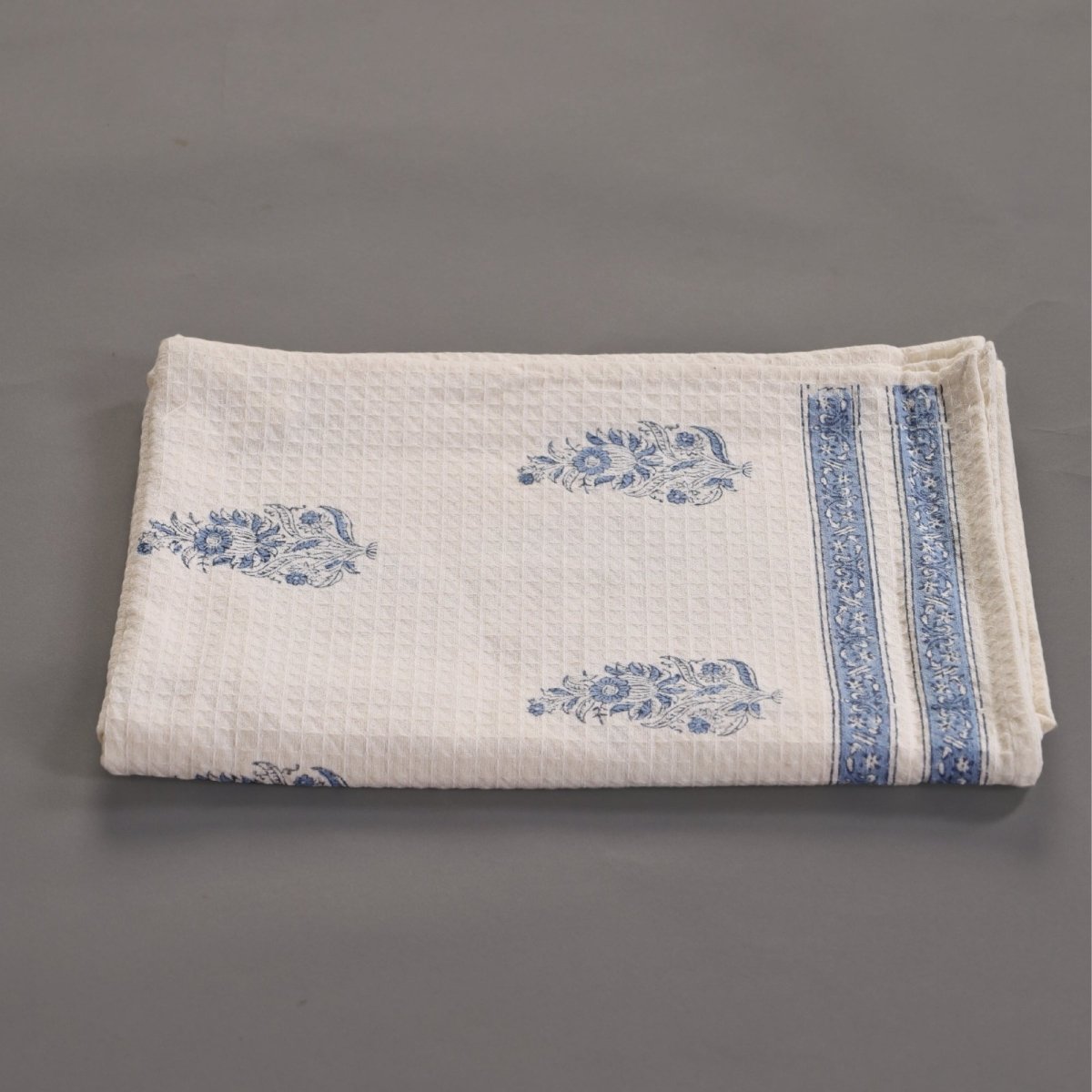 Pure Cotton Hand and Bath Towel Set Hand Block Printed In Off White and Blue | Bath Towel 30x60 inches and Hand Towel 16x24 inches