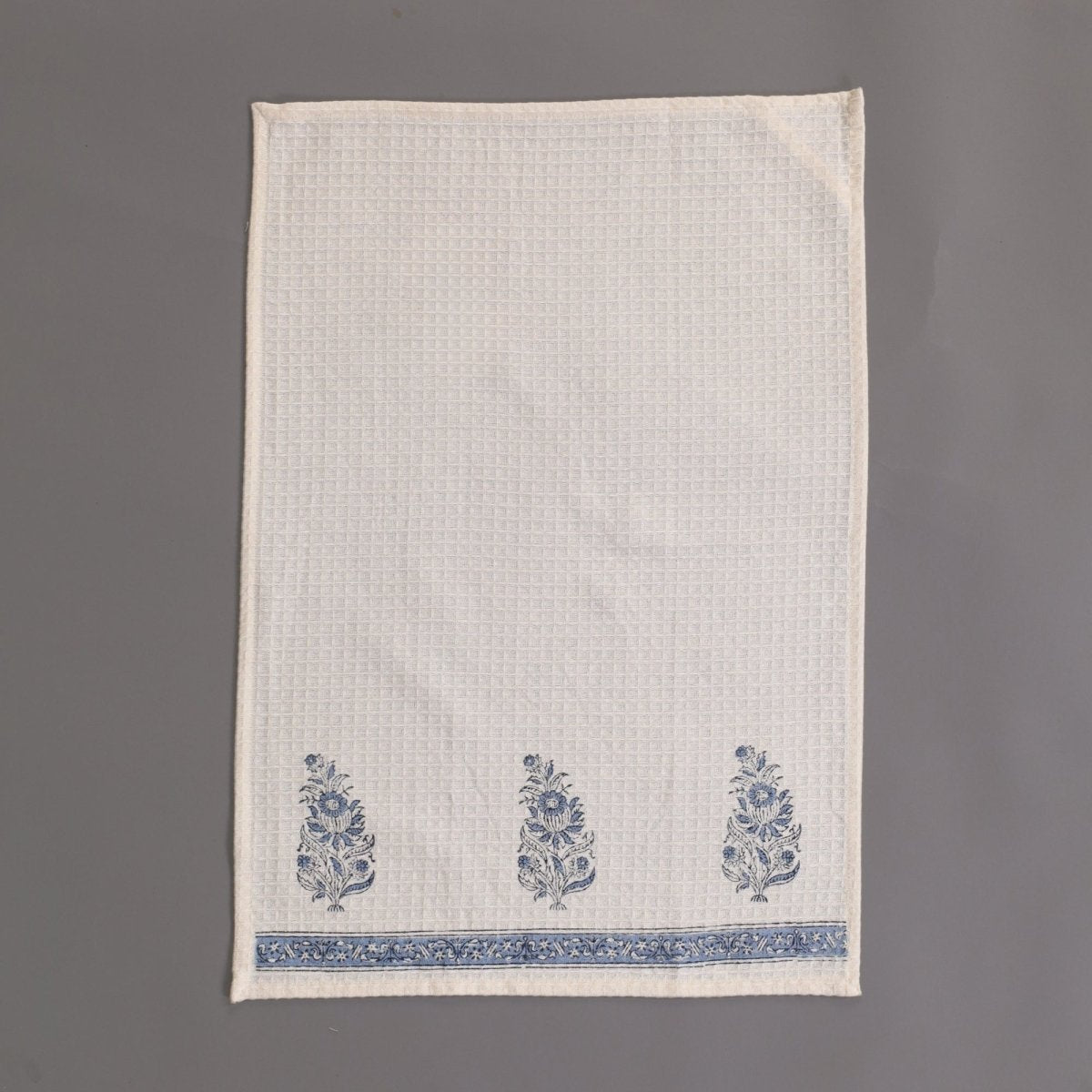 Pure Cotton Hand and Bath Towel Set Hand Block Printed In Off White and Blue | Bath Towel 30x60 inches and Hand Towel 16x24 inches