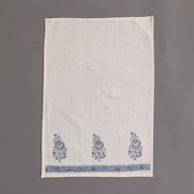 Pure Cotton Hand and Bath Towel Set Hand Block Printed In Off White and Blue | Bath Towel 30x60 inches and Hand Towel 16x24 inches