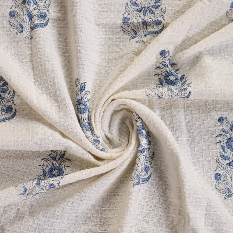Pure Cotton Hand and Bath Towel Set Hand Block Printed In Off White and Blue | Bath Towel 30x60 inches and Hand Towel 16x24 inches