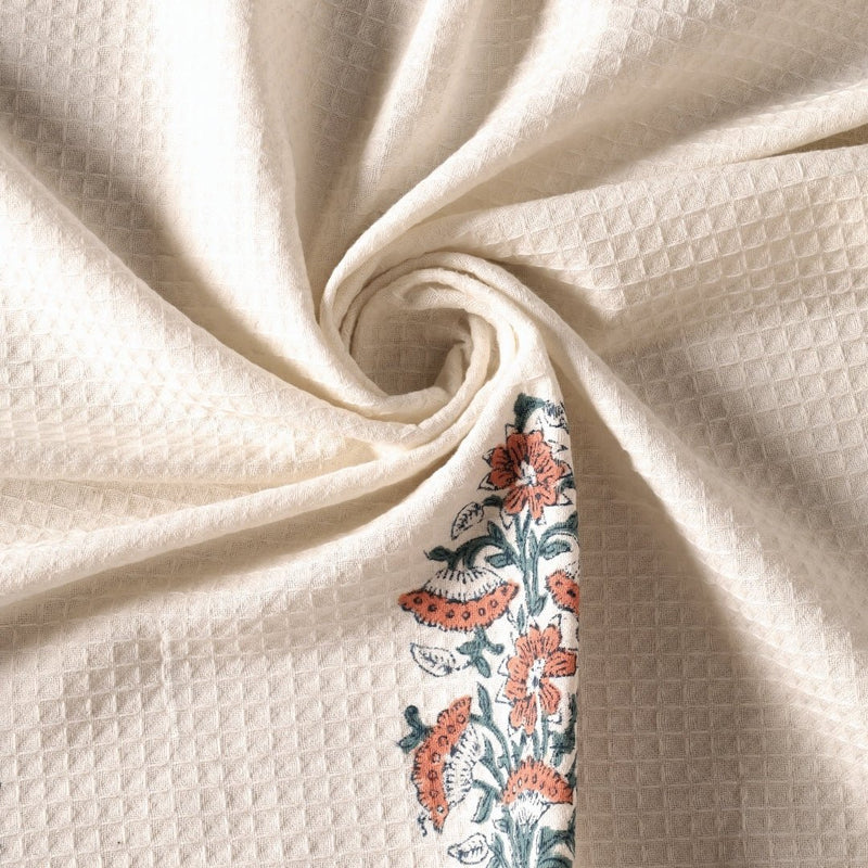 Pure Cotton Hand and Bath Towel Set | Hand Block Printed In Peach And Teal | Handmade In India - Bath Towel: 30 inches X 60 inches & Hand Towel: 16 inches X 24 inches | 2 Hand Towels | Peach And Teal