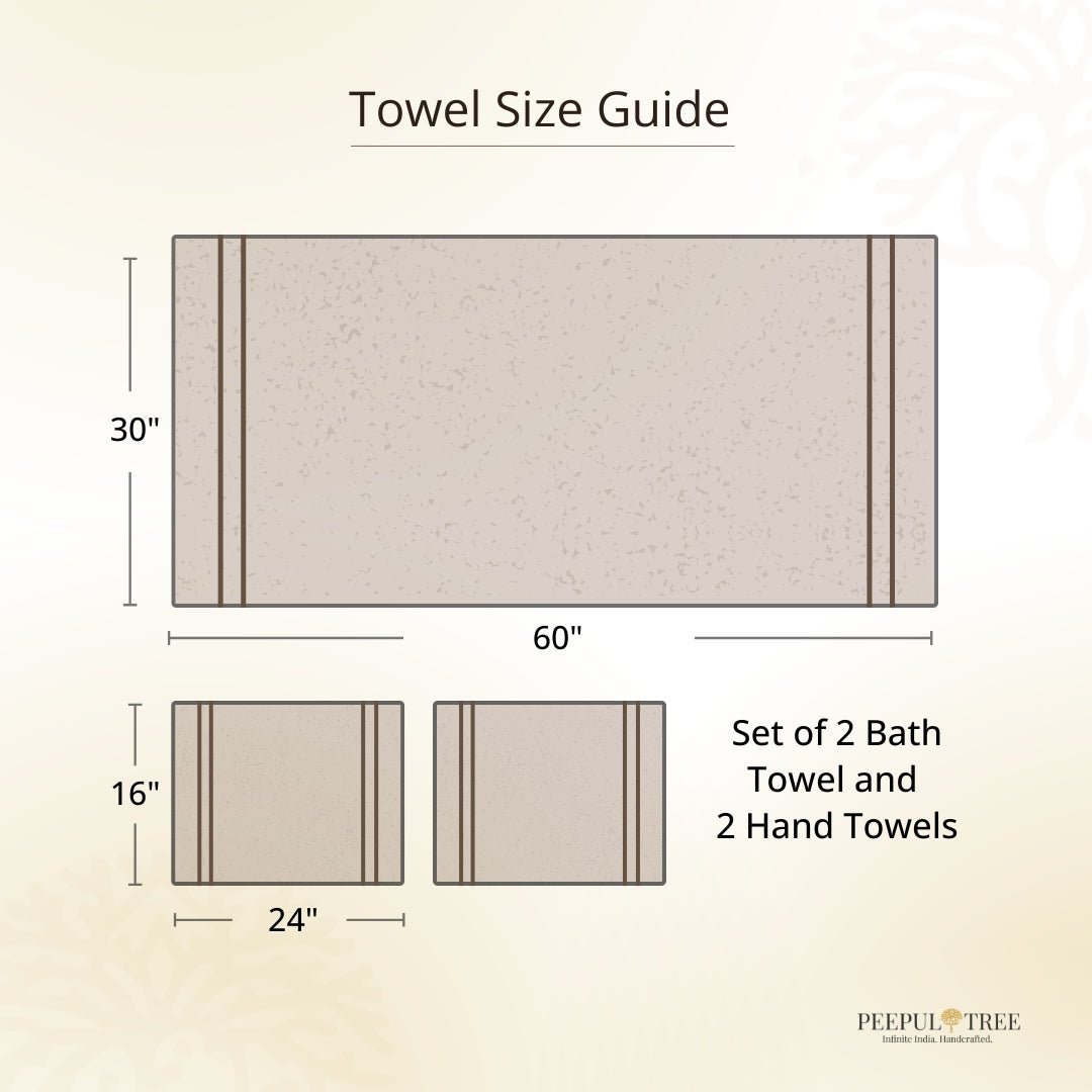 Pure Cotton Towel Block Printed in Off White with Roses | Bath Towel 30 x 60 inches and Hand Towel 16 x 24 inches