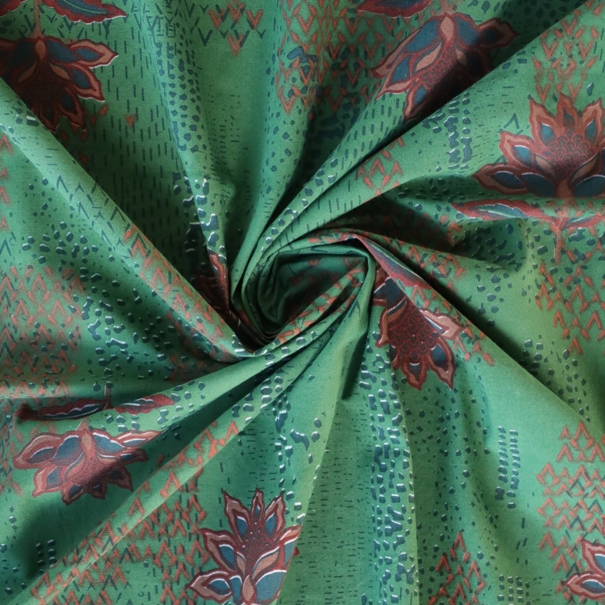 Hand Printed Cotton Bed sheet for Double bed in Green and Brick Red | Queen Size