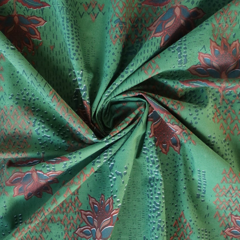 Hand Printed Cotton Bed sheet for Double bed in Green and Brick Red | Queen Size