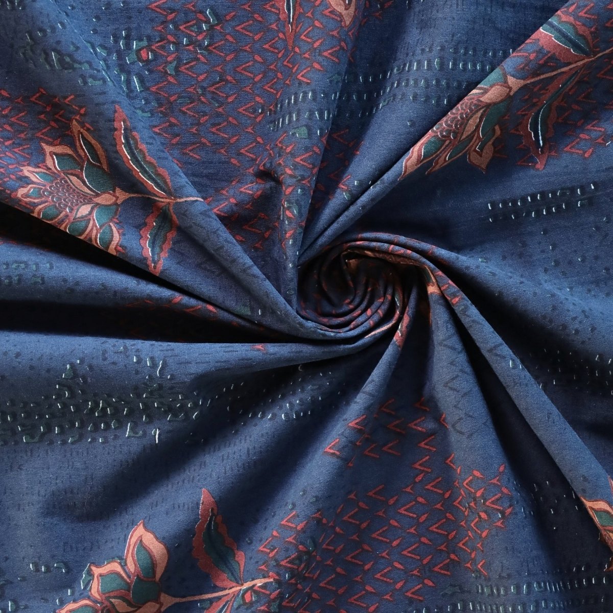 Cotton Bed Cover hand printed in Navy Blue and Brick Red| Queen Size
