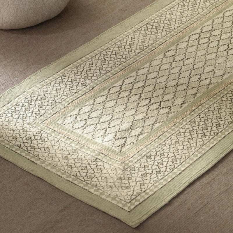Cotton Floor Rug hand block printed in Aqua Green for Living Room and Bedroom| Soft Washable Area Rug