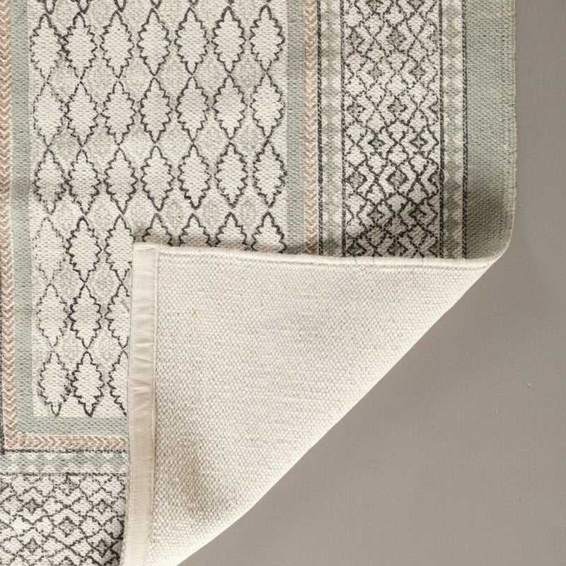 Cotton Floor Rug hand block printed in Aqua Green for Living Room and Bedroom| Soft Washable Area Rug