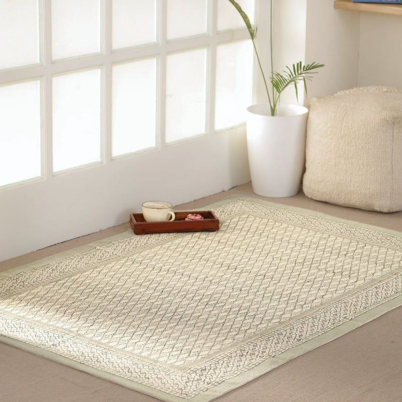 Cotton Floor Rug hand block printed in Aqua Green for Living Room and Bedroom| Soft Washable Area Rug