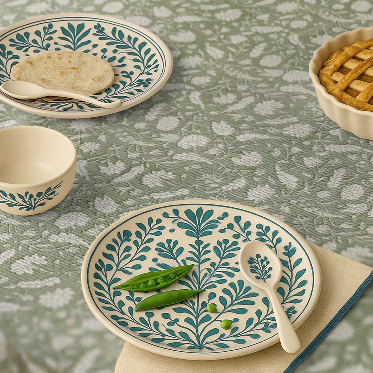 Handprinted Table Cloth in Pure Cotton for a 6 seater dining table