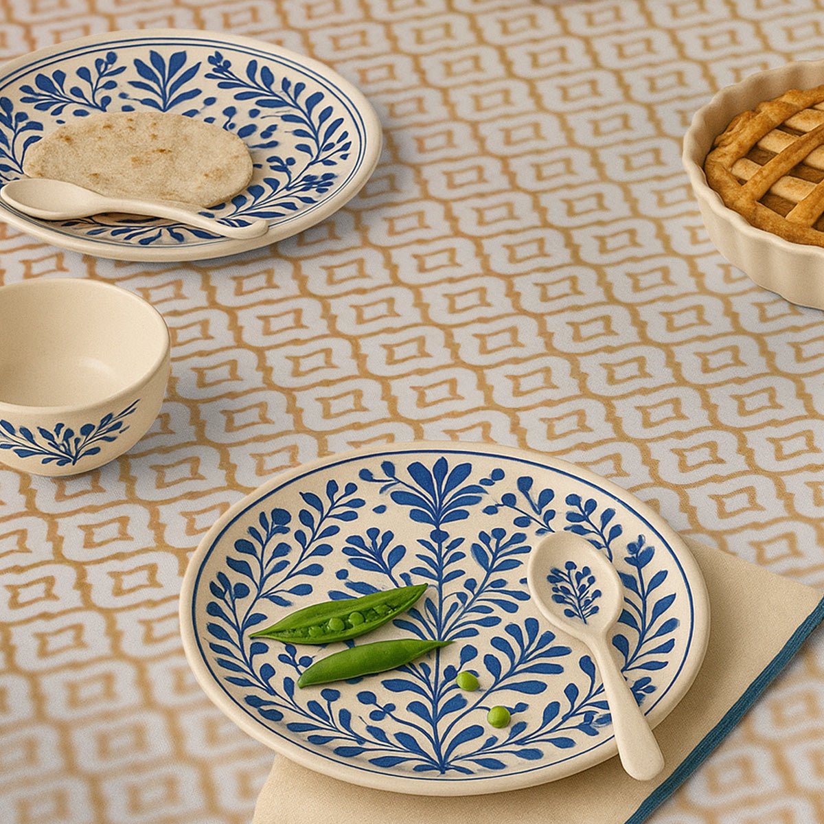 Handprinted Table Cloth in Pure Cotton for a 6 seater dining table