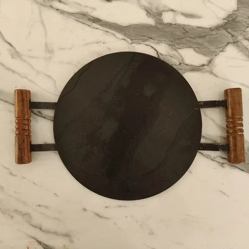 Pure Iron Tawa Round with Wooden Handle | Pre-Seasoned | Induction Friendly
