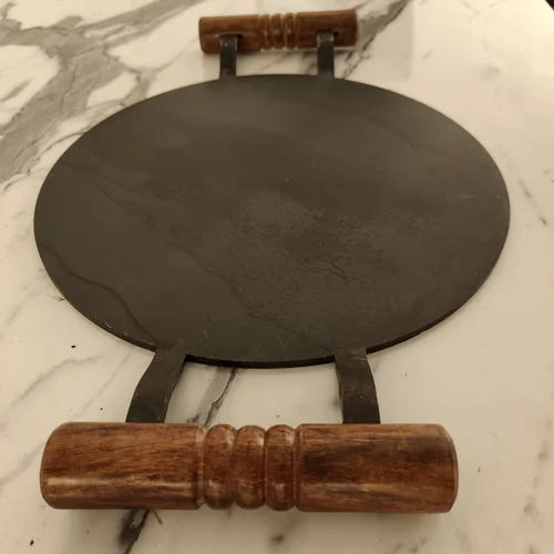 Pure Iron Tawa Round with Wooden Handle | Pre-Seasoned | Induction Friendly-3
