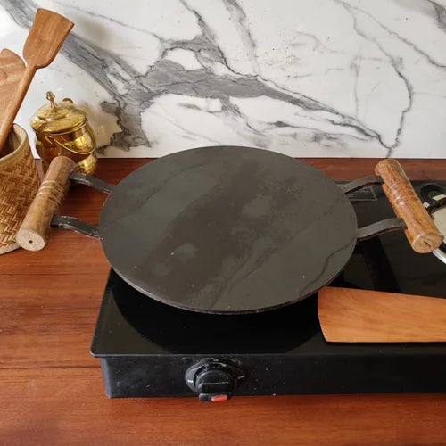 Pure Iron Tawa Round with Wooden Handle | Pre-Seasoned | Induction Friendly-4