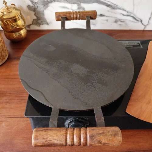 Pure Iron Tawa Round with Wooden Handle | Pre-Seasoned | Induction Friendly-2