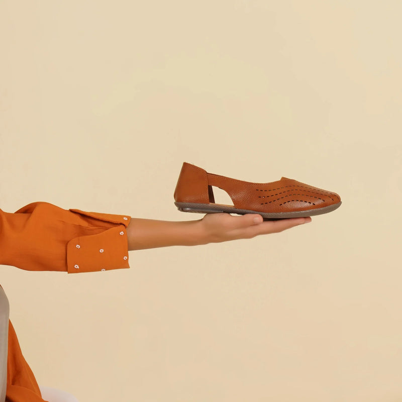 Stelway Tan Lasercut Ballet Flats-2