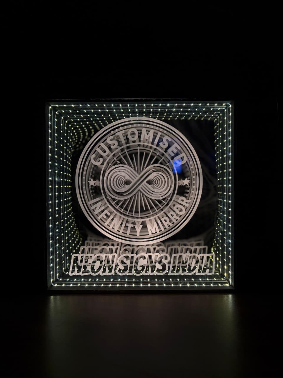 Customized Infinity Mirror front view lit up