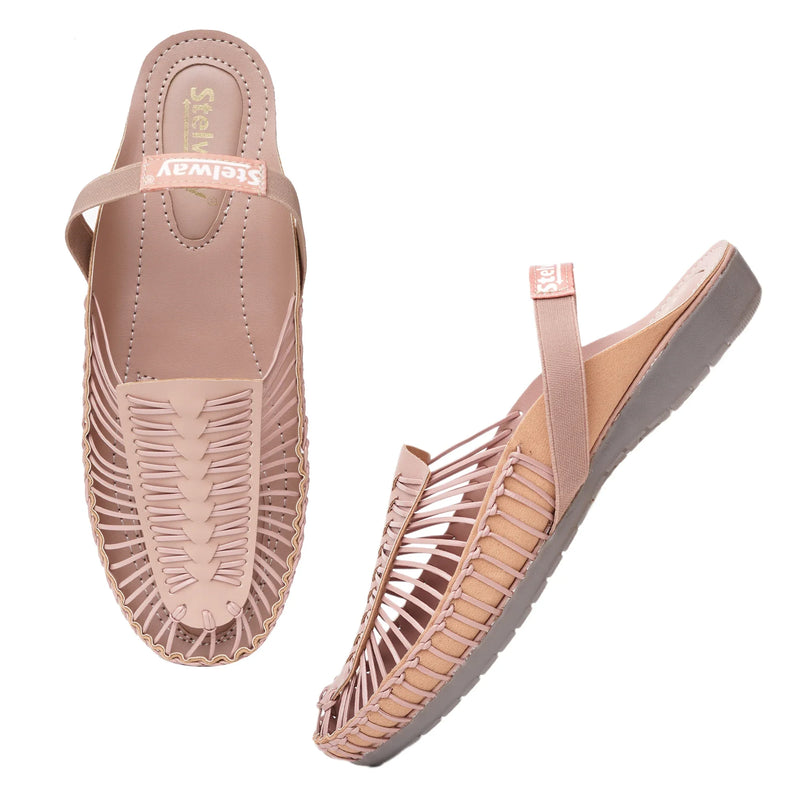 Peach Handcrafted Flat Sandal Clogs-7