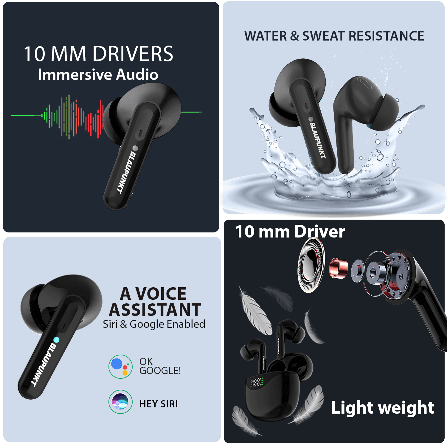 Blaupunkt BTW20 BK Bluetooth Headset | Charging Case: 470mAh