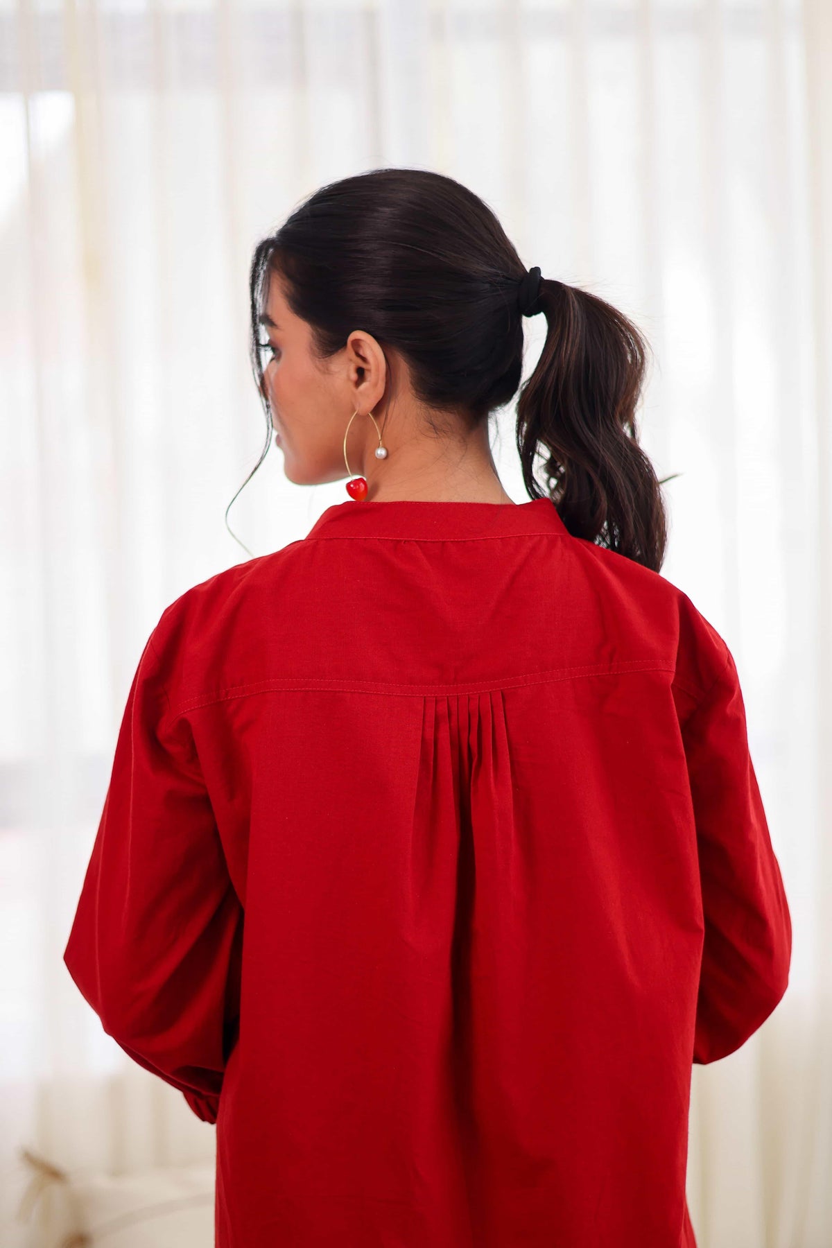 Red Pearl Embroidered Cotton Co-Ord