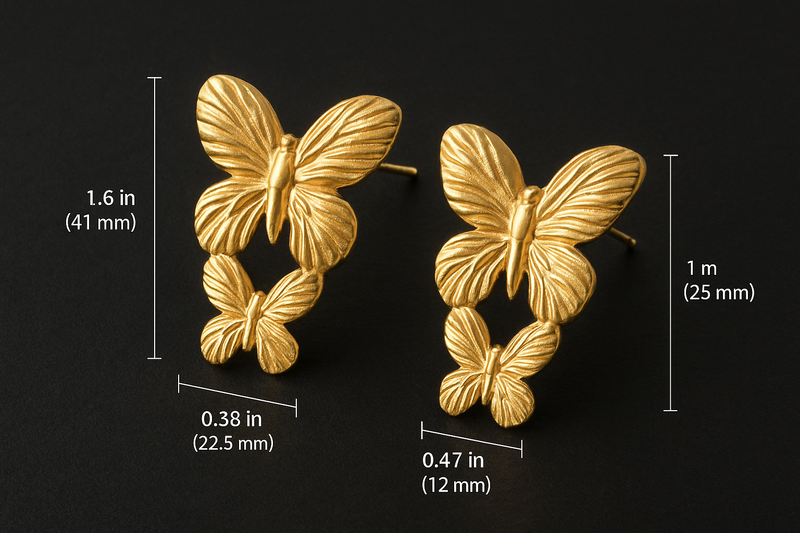 Butterfly Stud Earrings Gold Plated Lightweight Hypoallergenic