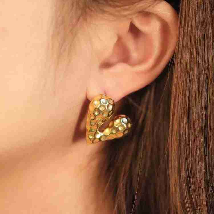 Heart Stud Gold Earrings 18K Plated Anti-Tarnish Women