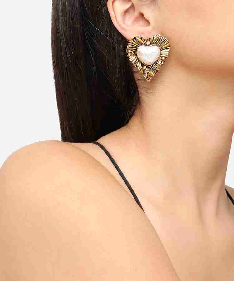 Gold Pearl Stud Earrings Women Daily Wear Anti-Tarnish India