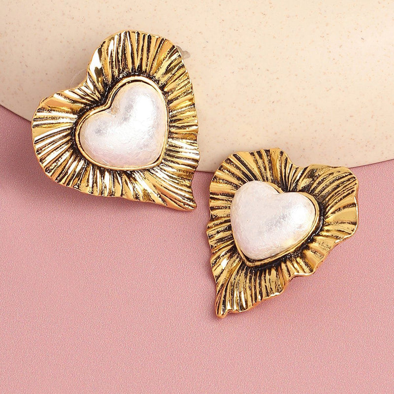 Contemporary Pearl Stud Earrings Gold Toned Women UniqueJewels.in