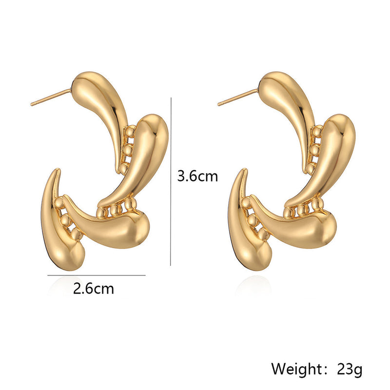 Gold Plated Triple Droplet Earrings Close Up UniqueJewels.in