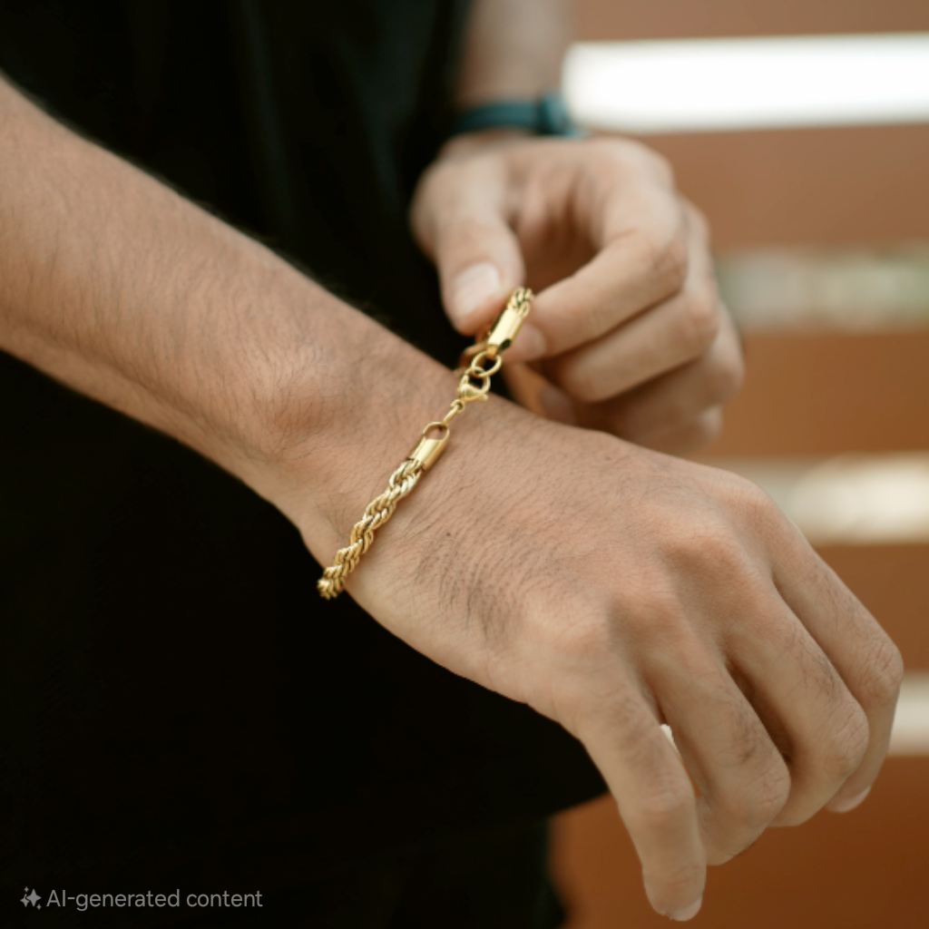 22K Gold Rope Chain Bracelet Men Stainless Steel India